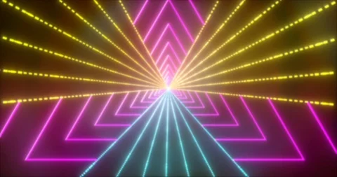 Abstract seamless loop multicolor neon VJ sci-fi tunnel in triangle form Stock Footage 123743178