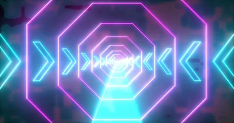 Abstract seamless loop pink and blue neon VJ futuristic tunnel in hexagon form Stock Footage 123680933