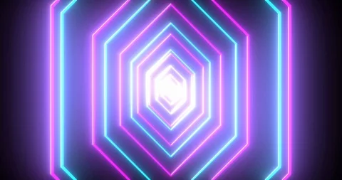 Abstract seamless loop pink and blue neon VJ sci-fi tunnel in hexagon form Stock Footage 123743003