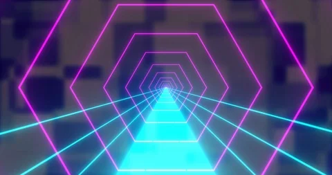 Abstract seamless loop pink and blue neon VJ futuristic tunnel in hexagon form Stock Footage 123818183