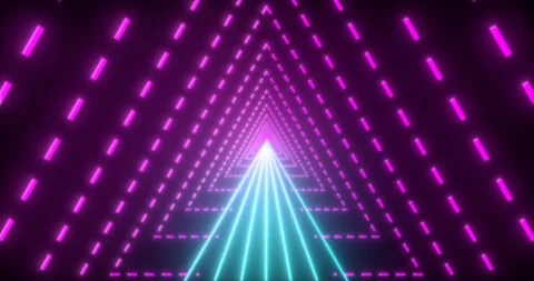 Abstract seamless loop pink and blue neon sci-fi tunnel in dotted triangle form Stock Footage 123818217