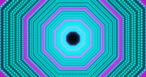 Abstract seamless loop pink and blue neon VJ futuristic tunnel in octagon form Stock Footage 124187015