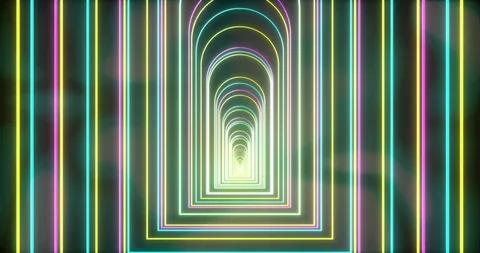 Abstract seamless loop pink blue and yellow neon VJ sci-fi tunnel in portal form Stock Footage 123680828