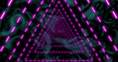 Abstract seamless loop pink neon futuristic tunnel in dotted triangle form Stock Footage 123446898