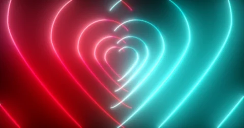 Abstract seamless loop red and blue neon sci-fi futuristic tunnel in heart form Stock Footage 124027580