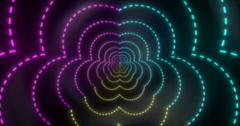 Abstract seamless loop three color neon VJ tunnel in wavy dotted abstract form Stock Footage 123743149