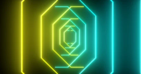 Abstract seamless loop yellow and blue neon VJ sci-fi futuristic tunnel Stock Footage 124027484