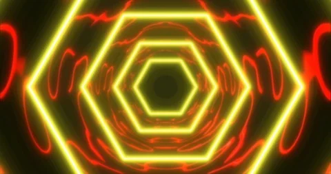 Abstract seamless loop yellow an red neon VJ futuristic tunnel in hexagon form Stock Footage 124027486