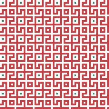 Abstract seamless maze pattern. Geometric red, green and white background des Stock Illustration