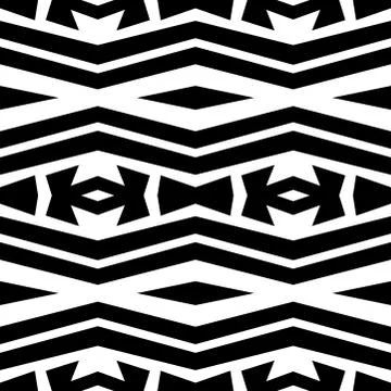 Abstract seamless monochromatic pattern with ornaments and zig zag stripes. M Stock Illustration
