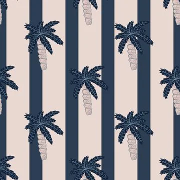 Abstract seamless nature pattern with beach palm tree navy blue ornament. Pin Stockillustratie