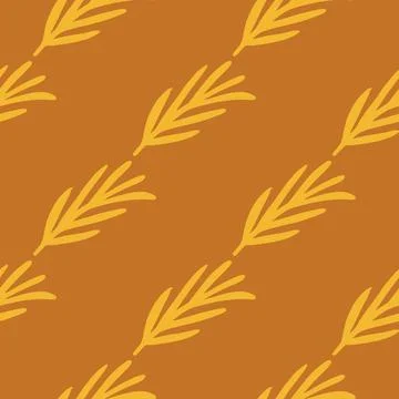 Abstract seamless nature pattern with doodle orange rosemary leaf branches. L Illustrazione stock