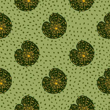 Abstract seamless nature pattern with doodle green simple style water lily si Stock Illustration