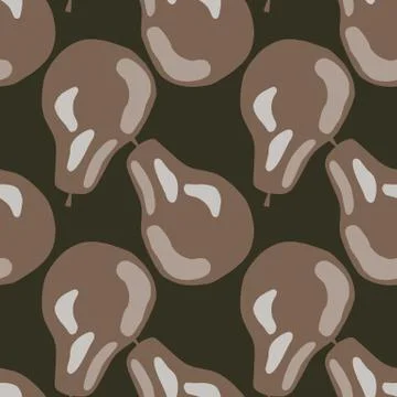 Abstract seamless pale pattern with beige pear silhouettes. Brown dark backgr Stock Illustration
