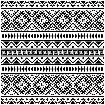 Abstract seamless patchwork pattern from black white color ethnic ornaments v Stock Illustration