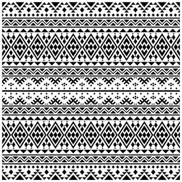 Abstract seamless patchwork pattern from black white color ethnic ornaments v Stock Illustration