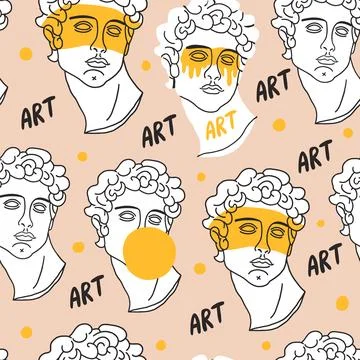 Abstract seamless pattern with antique elements,Greek Gods and Goddess sculpture Stock Illustration