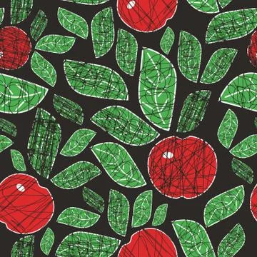 Abstract seamless pattern with apples and leaves Illustrazione stock