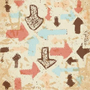 Abstract seamless pattern of arrows on a faded paper shabby vint Stock Illustration