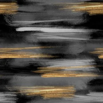 Abstract seamless pattern art texture. Golden brushstrokes on black background Stock Illustration
