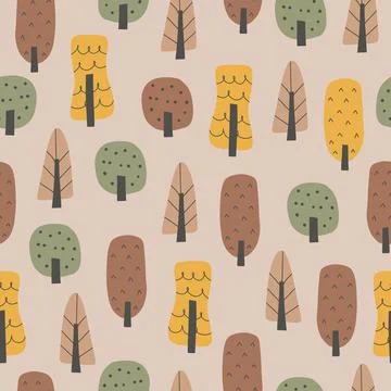 Abstract seamless pattern with autumn forest. Vector background for various Stock Illustration