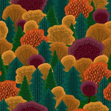 Abstract seamless pattern with autumn forest. Illustrazione stock