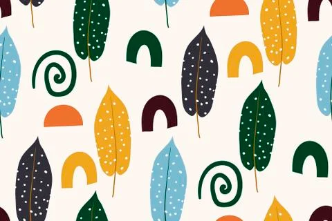 Abstract seamless pattern with autumn leaves. Hand drawn texture. Vector pattern 스톡 일러스트