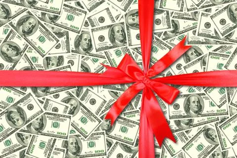 Abstract seamless pattern background. Background of dollars gift tied red bow Stock Photos