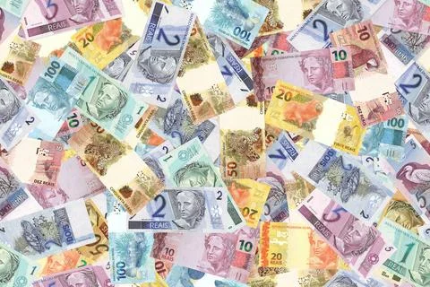 Abstract seamless pattern background Brasil Reals banknotes Stock Photos
