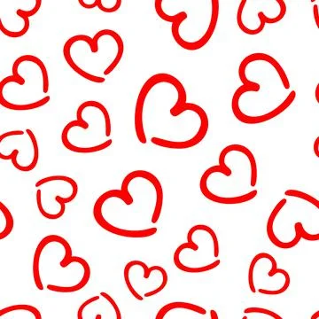Abstract seamless pattern, background. Curl hearts drawn by red felt tip pen. 库存插图