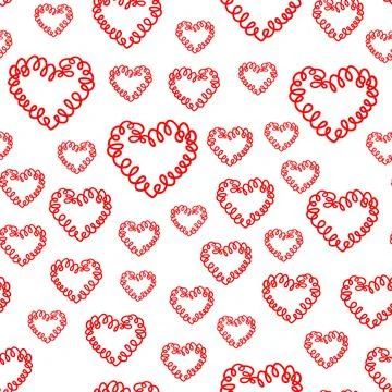 Abstract seamless pattern background, felt tip pen, curly red hearts. 库存插图