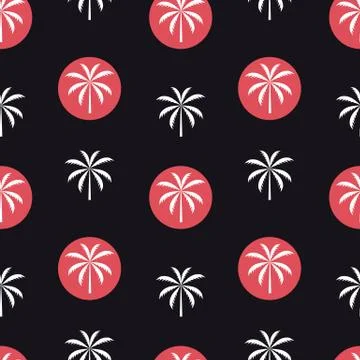 Abstract Seamless Pattern Background with silhouette of palm trees. Vector Illustrazione stock
