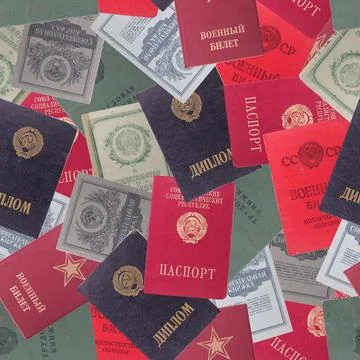 Abstract seamless pattern background. Soviet documents Stock Photos