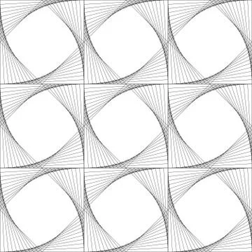 Abstract seamless pattern background of thin black curves. Net of striped stars Stock Illustration