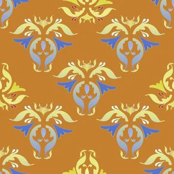 Abstract seamless pattern. Beautiful elements in orange and blue. Victorian e Stock Illustration