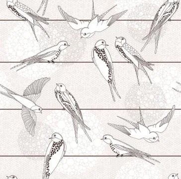 Abstract seamless pattern. bird on the wires. Stock Illustration