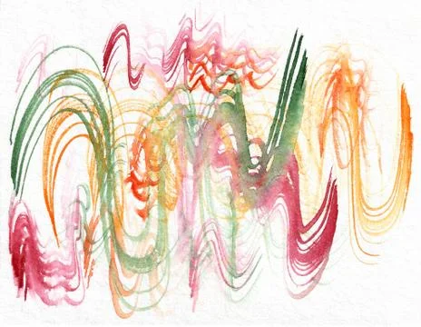 Abstract seamless pattern with black chaos doodle on red watercolor backgroun Stock Illustration