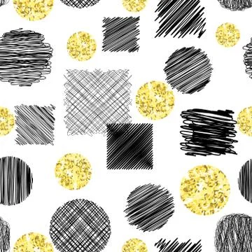 Abstract seamless pattern with black ink scribble circles Stock Illustration