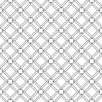 Abstract seamless pattern, black small square outline with rhombus shape on w Stock Illustration