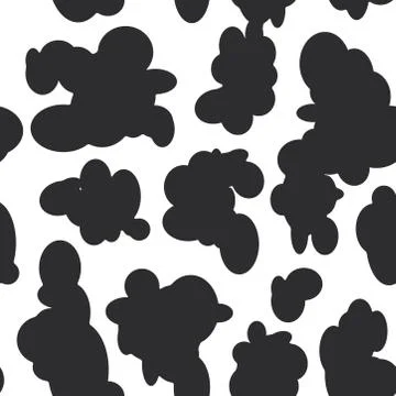 Abstract seamless pattern - black spots on white background, cow fur. Vector Stock Illustration