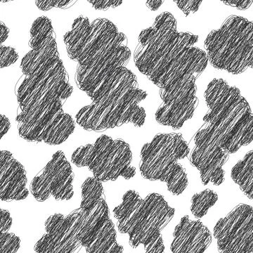 Abstract seamless pattern - black spots on white background, cow fur. Freehand Stock Illustration