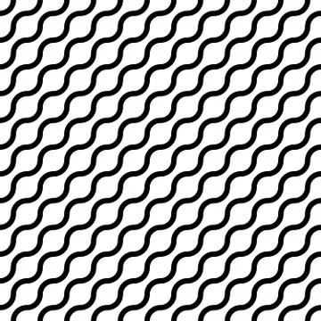 Abstract seamless pattern with black waves in diagonal arrangement on white Stock Illustration