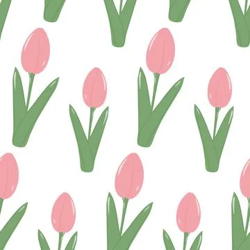 Abstract Seamless pattern of blooming soft pink tulip flower in trendy pale Stock Illustration