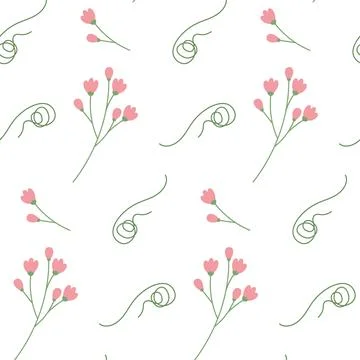 Abstract seamless pattern with blossom branches and curly decorative twigs in Stock Illustration