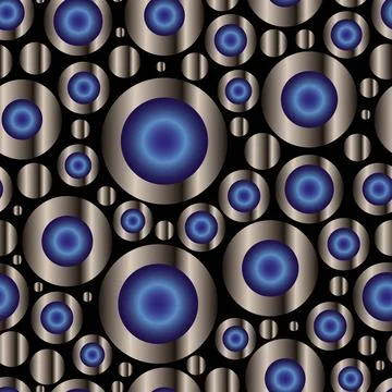 Abstract seamless pattern with blue balls on metal discs. Vector background. Big イラスト素材