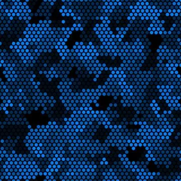 Abstract seamless pattern with blue gradient colored circles on black Illustrazione stock