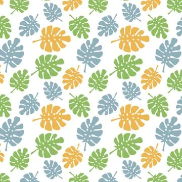 Abstract seamless pattern blue, orange, green palm leaf. vector illustration Illustrazione stock