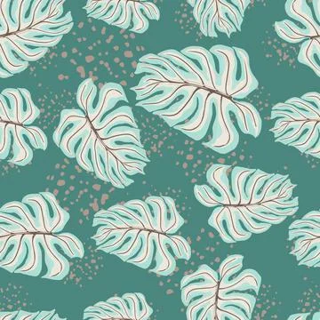 Abstract seamless pattern with blue random palm leaf monstera ornament. Turqu Illustrazione stock