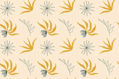 Abstract seamless pattern with boho plants in trendy colors Panton 2021. Vector Stock Illustration