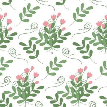 Abstract seamless pattern of bouquet of twigs with small leaves, flowering Stock Illustration